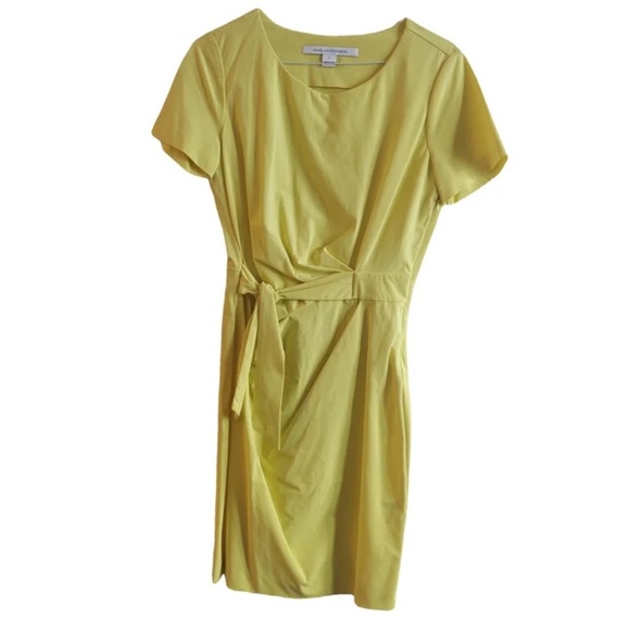 Authenticated DIANE VON FURSTENBERG Yellow Mini Dress Size 4 - Picture 2 of 7